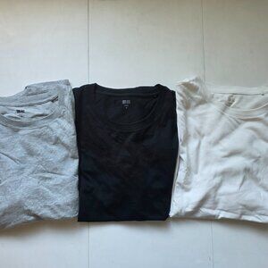 UNIQLO Men's Medium Black/White/Grey Supima Cotton Plain T-Shirts Bundle